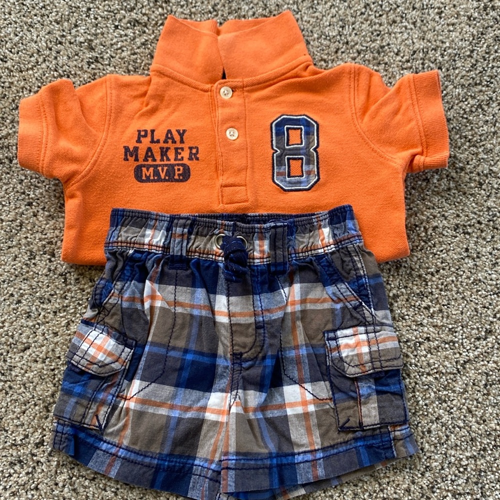 Carter’s 6 month Polo and plaid shorts outfit